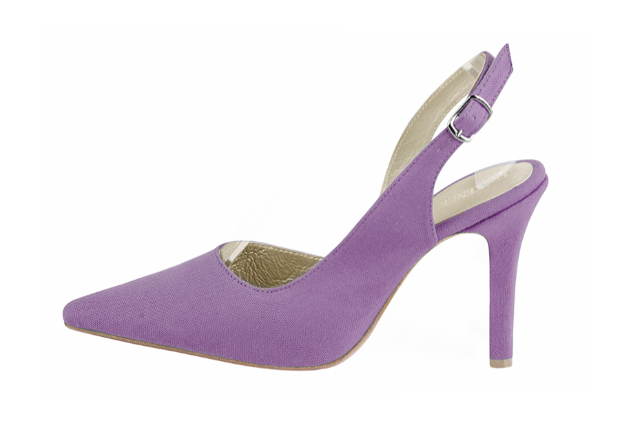Amethyst purple women's slingback shoes. Pointed toe. High slim heel. Profile view - Florence KOOIJMAN